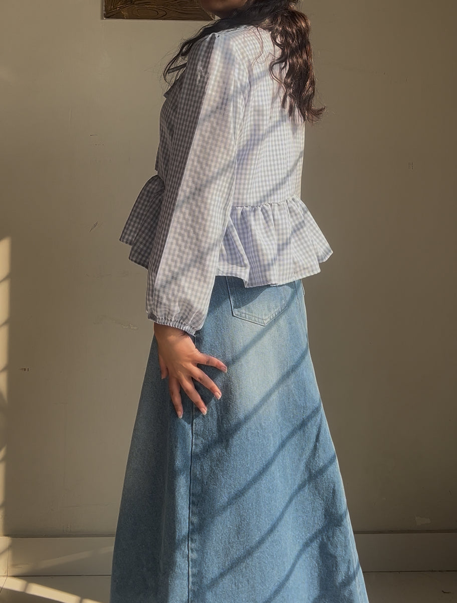 Blue Gingham bow Top