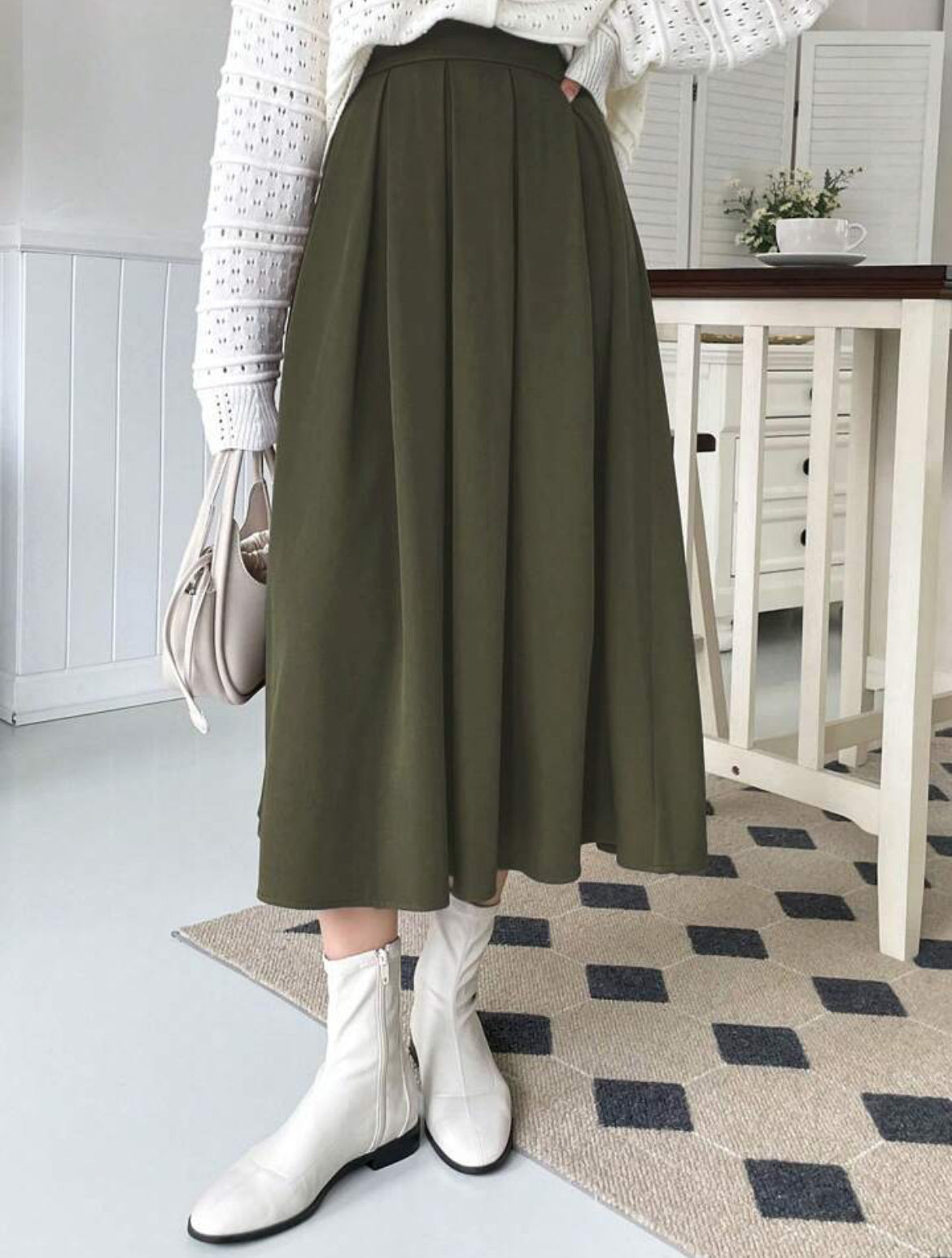 Olive pleated Skirt