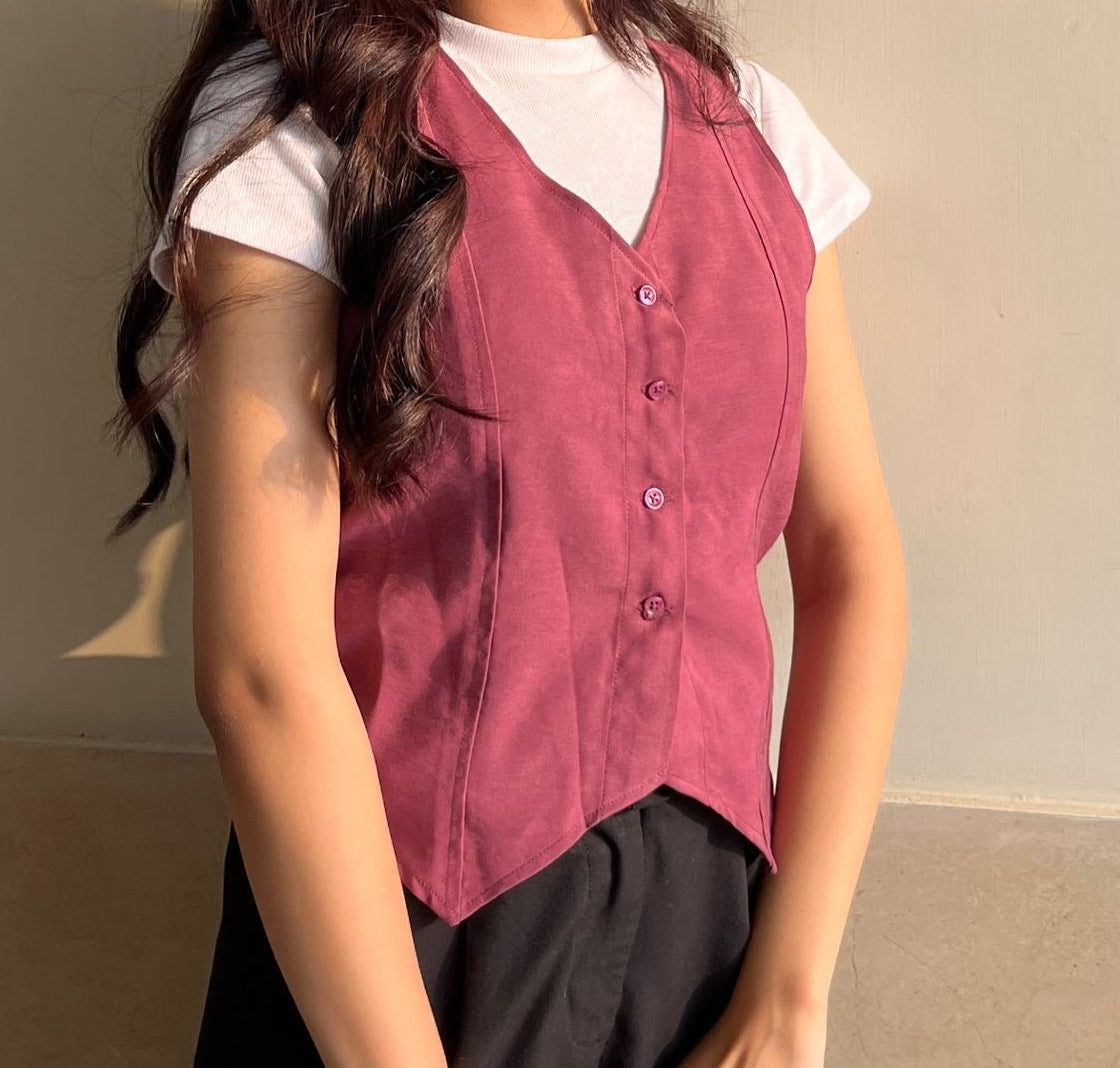 Dusty Maroon Vest with Corset back