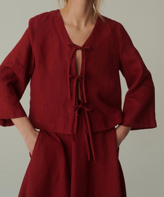 Maroon front tie blouse
