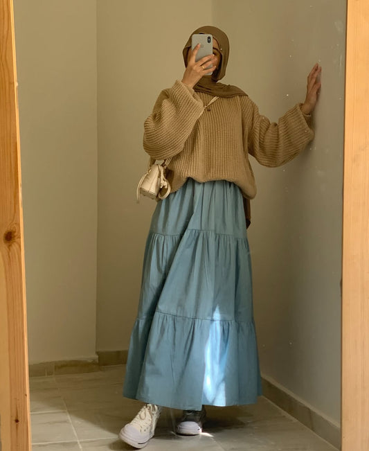 Blue 3 Layer Maxi Skirt