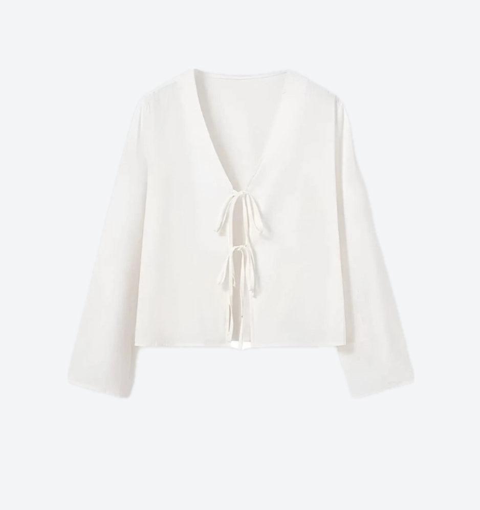 White front tie blouse