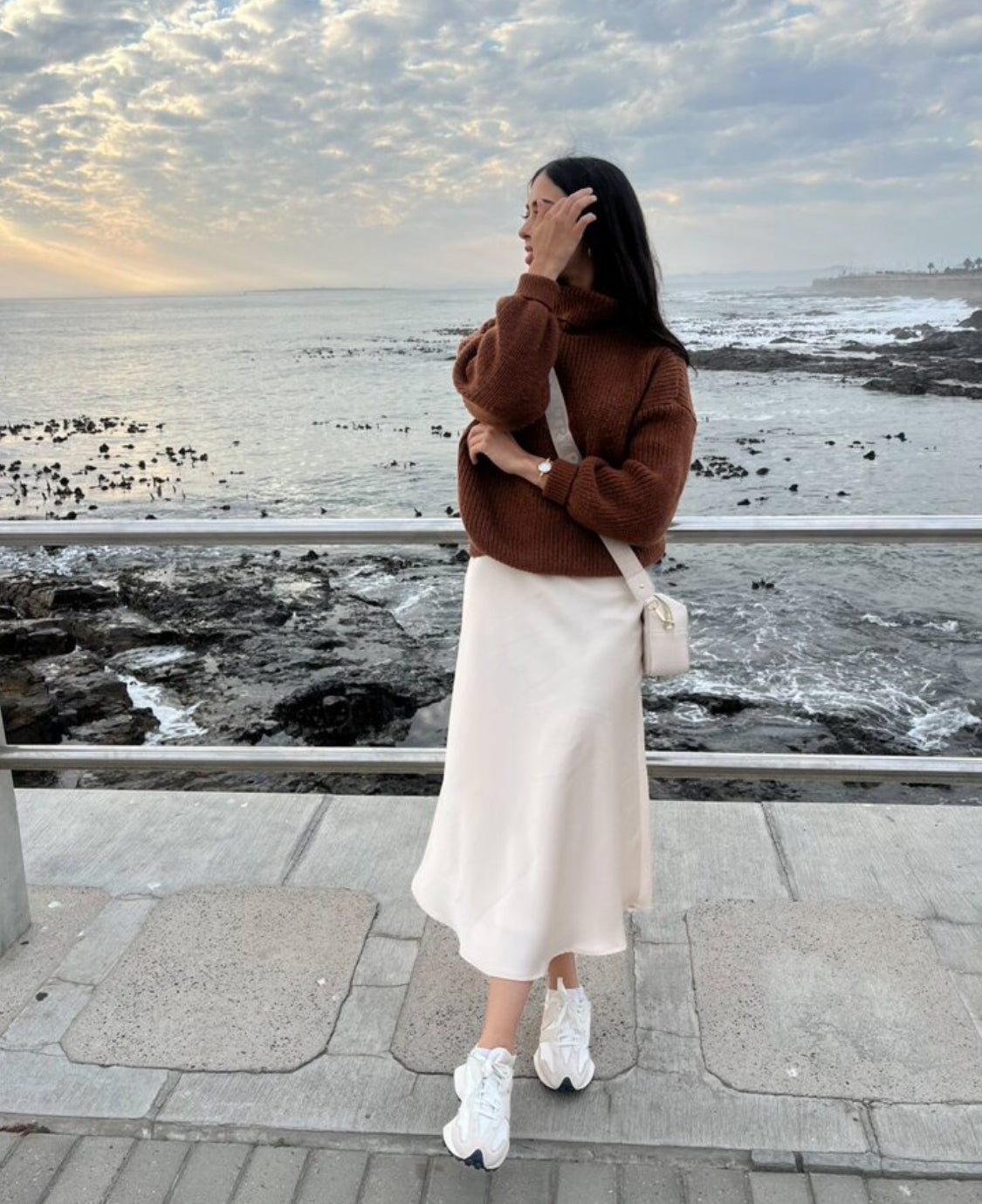 High Waist Solid Silk Skirt