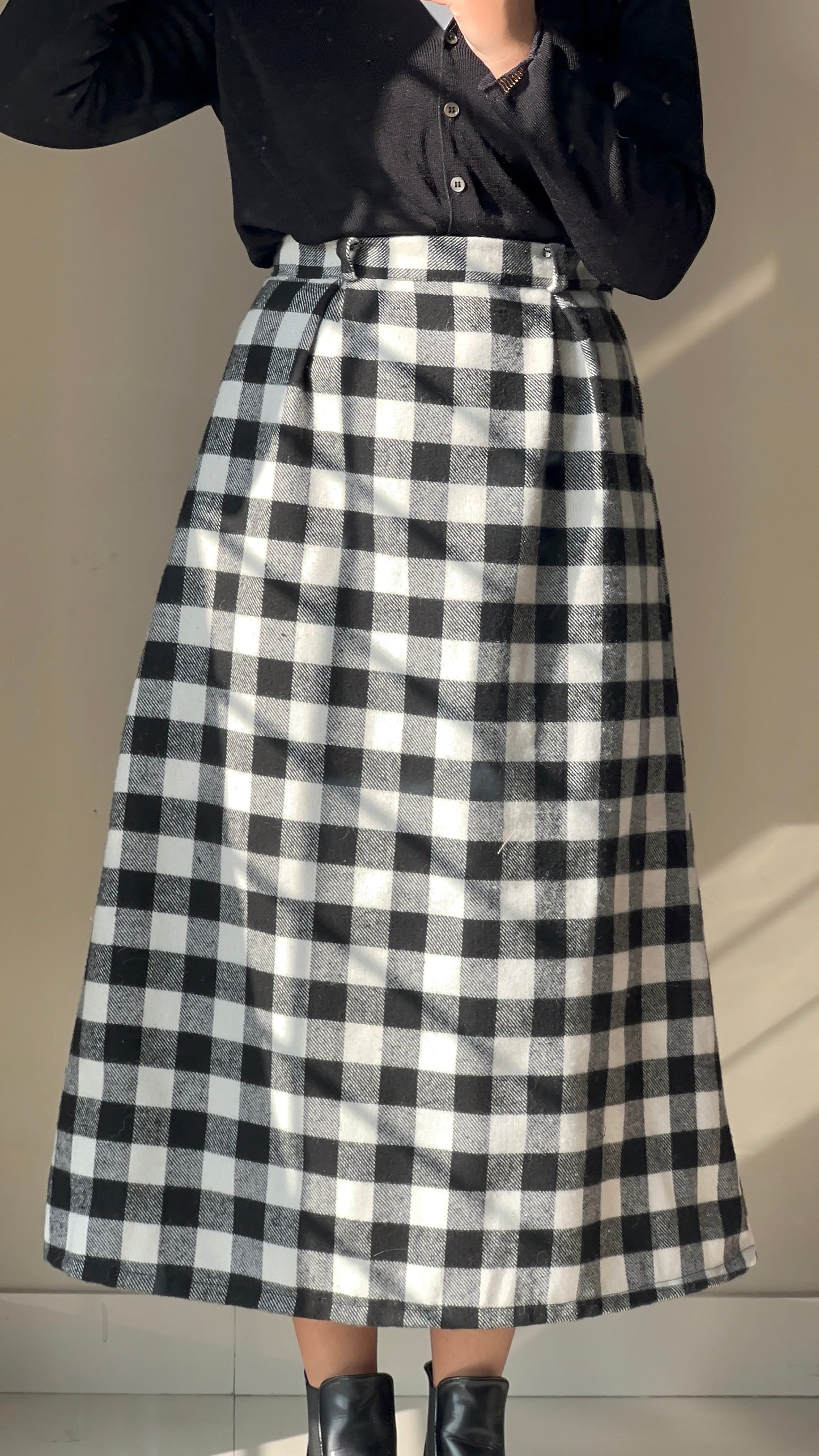 Black Check Wool Skirt