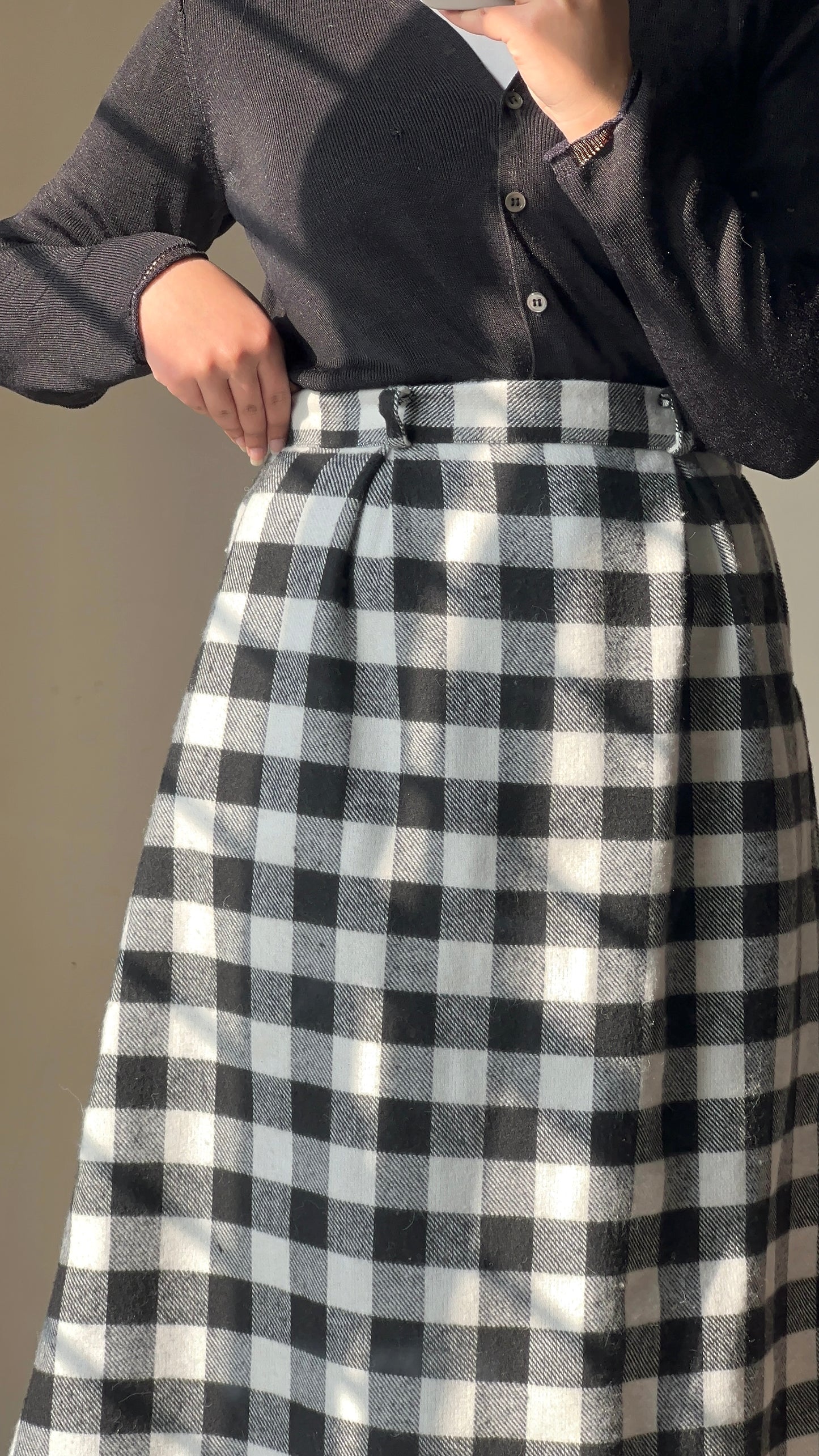 Black Check Wool Skirt